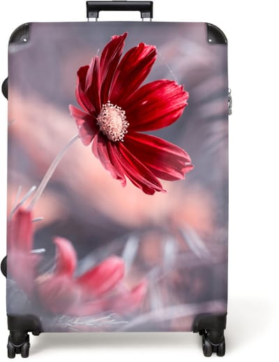 NoBoringSuitcases.com® - Koffer groot - Reiskoffer lichtgewicht - Bloemen - Rood - Natuur - Planten - Rolkoffer met 4 wielen - Grote trolley XL - 98 liter bagage