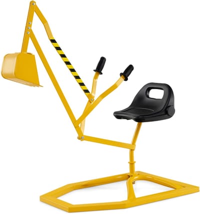 COSTWAY Graafmachine 360° draaibaar, graafmachine om erop te zitten, metaal, graafmachine, zandbak met schep en bediening met 2 handen, graafmachine voor kinderen vanaf 3 jaar (geel)