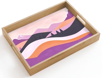 Dienblad hout 40x30 cm - Schootdienblad - Abstract - Heuvels - Bomen - Groen - Borrelplank rechthoek - Plateau dienbladen