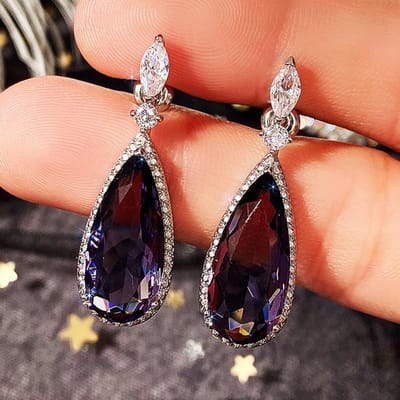 Sterling Zilveren Druppeloorbellen Paarse CZ voor Dames Elegante Luxe Bruidsbruiloft Sieraden Dames Feest Hangende Oorbellen red