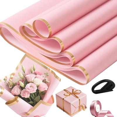 Elegante Waterdichte Inpakpapier voor Boeketten met 20 Vellen, Inclusief Ribbons en Snijder, Perfect voor Cadeaus en Bloemenarrangementen