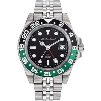 Mathey-Tissot Rolly Mathy Vintage GMT Roestvrij Staal Zwarte Wijzerplaat Quartz H903ANV 100M Herenhorloge zwart
