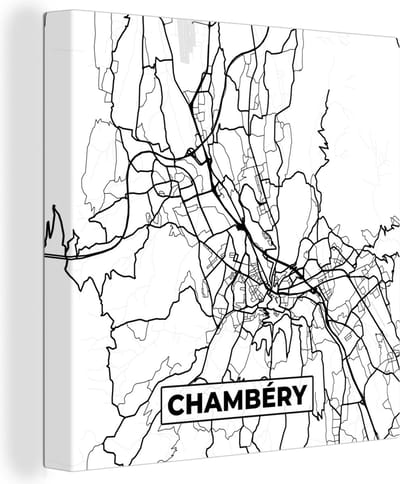 Canvas Schilderij Plattegrond - Chambéry - Kaart - Frankrijk - Stadskaart - Zwart wit - 20x20 cm - Wanddecoratie