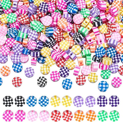 300 stuks platte ronde polymeer klei kralen 9,5 mm met tartan spacer kralen voor sieraden maken, DIY armband en ketting, ideaal voor Valentijnsdag ambachten en creatief knutselen