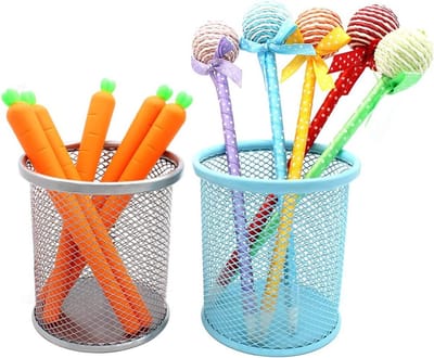 Desktop Pennenhouder - Organiseer je Bureau met Deze Set van 2 Lichtblauwe en Zilveren Opbergers voor Kantoorbenodigdheden en Make-up Kwasten