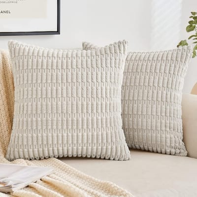 Famanu – Corduroy ribfluweel kussenhoezen set (40x60 cm) – decoratieve sofakussenslopen – zachte ribstructuur – beige