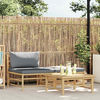 vidaXL - 3-delige - Loungeset - met - donkergrijze - kussens - bamboe
