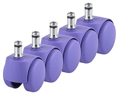 Paarse bureaustoel wielen - 50 mm - vervangende draaibare wielen - universele korte stelen (set van 5)