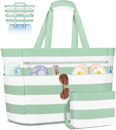Thijox - Grote XXL Strandtas met Ritssluiting - Waterdichte Familietas voor Dames - Opvouwbare Shopper & Reistas - Lichtgewicht Tote Bag - 55L voor Zo