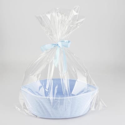 Kleine gevlochten katoenen mand voor geschenken, baby, Pasen en speelgoedopslag met cadeauzak en blauwe strik