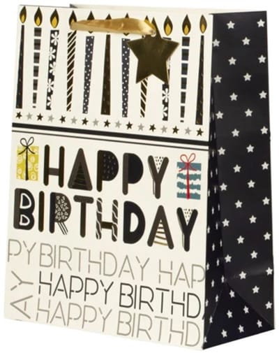 Cadeautas L - Verjaardag Happy Birthday - Luxe Geschenktas - Cadeauzak - Geschenkzak - Zwart/Goud - 32x26x12cm