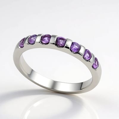 Cavill - 925 Sterling Zilver Ring - 7 Paarse Ceylon Saffieren 0,42 ct Totaal - Elegante Ronde Saffier Ring - Gerhodineerd - Luxe Sieraad uit Sri Lanka
