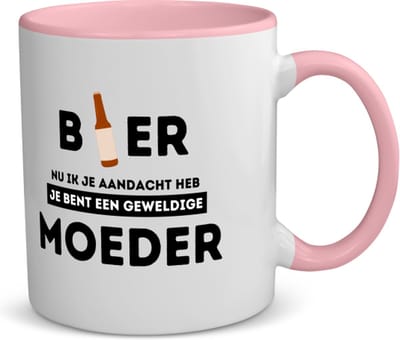 Akyol - bier, nu ik je aandacht heb je bent een geweldige moeder koffiemok - theemok - roze - Mama - de beste moeder - moeder cadeautjes - moederdag - verjaardagscadeau - verjaardag - cadeau - geschenk - kado - gift - moeder artikelen - 350 ML inhoud