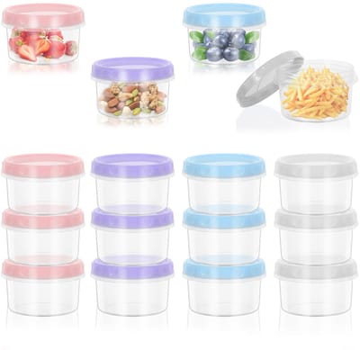 Dailygoods- Voedselcontainers 16-delig - Herbruikbare Snackpotten - Lekvrije Deksels - Kunststof Bakken - Geschikt voor Magnetron/Vriezer - Capaciteit 250ML - Opbergdozen