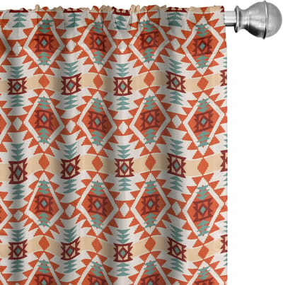 ABAKUHAUS Tribale Gordijnen – 2x75x245 cm – microvezel, Teal Crème Rood