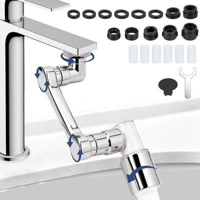 Draaibare kraanopzetverlenging met filter voor multifunctionele waterafvoer in keuken en badkamer, 1080 graden rotatie, ideaal voor spoelbak en douchemogelijkheden