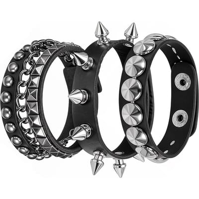 3 Stuks Punk Armbanden Voor Mannen Vrouwen 80S90S Gotische Piek Armbanden Klinknagel Manchet Lederen Polsband Verstelbare Punk Rock Armband gray
