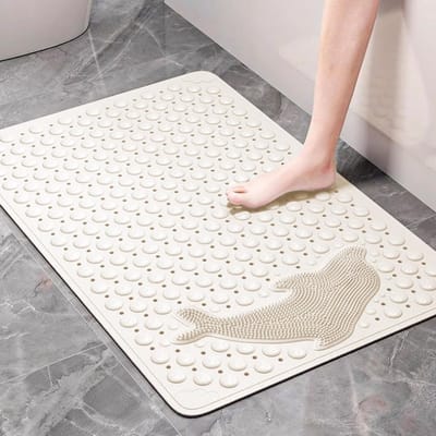Kindvriendelijke Antislip Badmat 70 x 35 cm, Huidvriendelijk, Schimmelbestendig en Wasbaar, Crème Wit