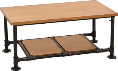 Salontafel MCW-N27, woonkamer tafel bank tafel bijzettafel, industrieel massief hout metaal 48x100x50cm ~ natuur