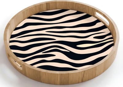Dienblad rond 40x40 cm - Schootdienblad hout - Zebraprint - Dynamisch - Roze - Borrelplank rechthoek - Plateau houten dienbladen