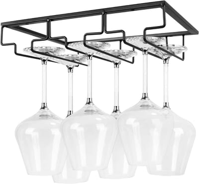 TIM® Wijnglazen rek - Wijnbekerhouder, Omgekeerde Wijnglashouder, Onder Kast Stemware Rek - Zwart - 23cm x 30cm x 7cm