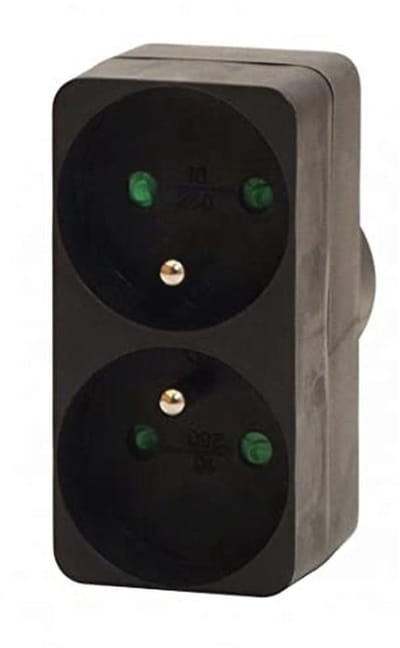 Zwarte dominostekker 2x16A - Dubbele Stopcontact voor Lampen en Elektrische Apparaten
