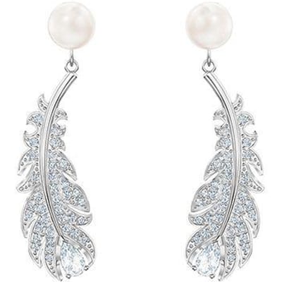 Swarovski Nice Pierced Rhodium Plated Oorbellen Parel Veer Dames oorbellen 5496052 Box (Random Color) white