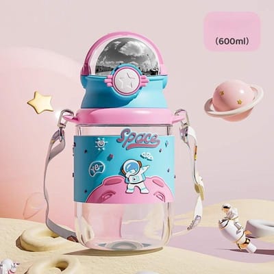 600ML Draagbare Herbruikbare Plastic Bekers Voor Feest Thuis En Keuken Waterfles Met Rietje Camping Beker Thermische Drankartikelen blue