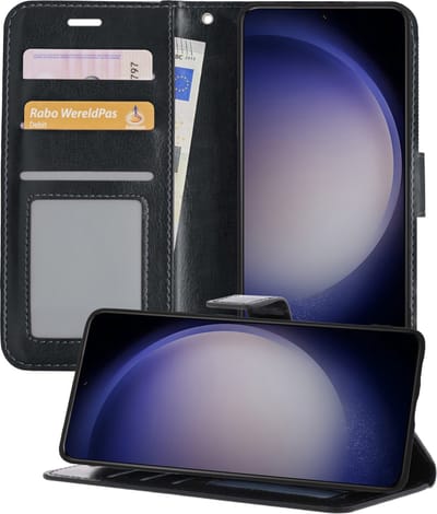 Hoesje - Geschikt voor Samsung Galaxy S23 - Luxe Bookcase - Walletcase Hoes - Portemonnee - Cover - Telefoonhoes - Zwart