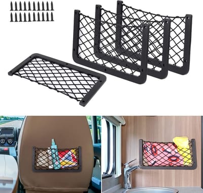 Famanu - Set van 4 auto-opbergnetten 35,5x18,5 cm, multifunctioneel bagagenet – Zwart