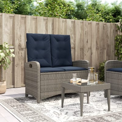 vidaXL - Tuinbankje - verstelbaar - met - kussens - poly - rattan - grijs