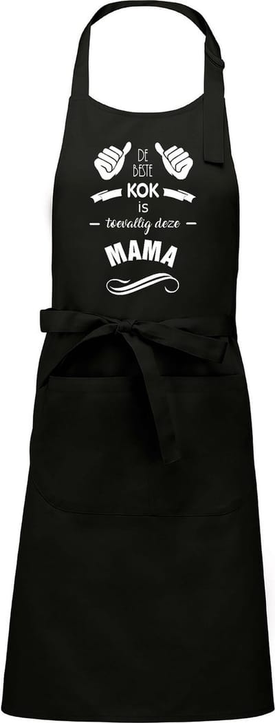 Cadeauschort - Tekstschort - Keukenschort met je naam - kookschort - verjaardag - moederdag - De beste kok is toevallig deze Mama - zwart