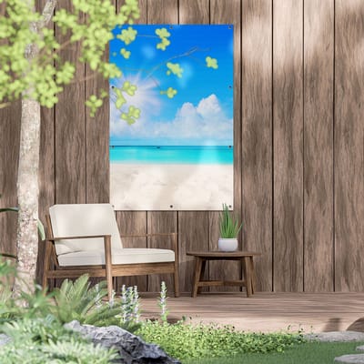 Gards Tuinposter Strand en Zee met Helder Witte Zand - 80x120 cm - Tuindoek - Tuindecoratie - Wanddecoratie buiten - Tuinschilderij