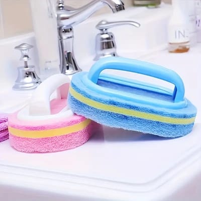 PolkaHome 2 stuks Keukenspons Met Handvat - schuurspons - sponzen- Schuursponsjes - Afwasborstel Met Handvat- Handige Wandreiniger - Tegel Borstel - Badkamertegel Schoonmaken - Fornuis Schoonmaken - Wandtegels Schoonmaken - Cleaning Borstel (2 stuks)