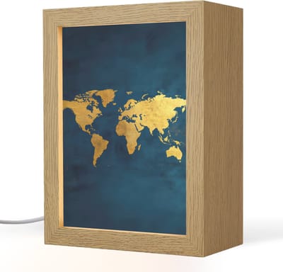Tafellamp 15x20 cm - LED lamp - Wereldkaart - Goud - Donkerblauw - Decoratieve tafellampen - Dimbaar - Tafellampje slaapkamer - Woonkamer binnen