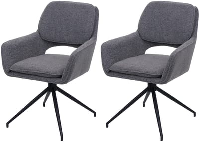 Set van 2 eetkamerstoelen MCW-N74, keukenstoel, draaibaar met automatische terugvering, stof bouclé (540g/m²) Oeko-Tex ~ grijs