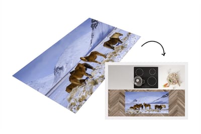 Keukenloper - Loper keuken - Besneeuwde bergen met IJslander paarden - 120x60 cm - Keukenloper vinyl