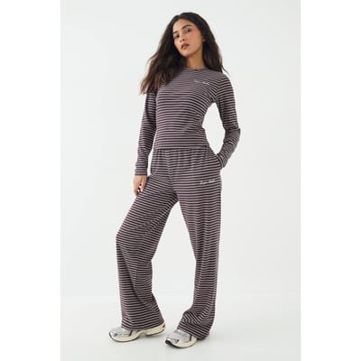 Dames DSGN Studio Zachte Gestreepte Rechte Pijp Broek | Pruim | Maat: 2XL