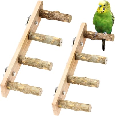 Set van 2 Houten Zitstokken en Klimladders voor Vogelkooi - Speeltjes voor Kleine en Middelgrote Papegaaien