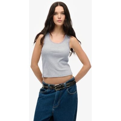 Superdry Vintage Hemdtopje met Kanten Boord Grey Grootte: 42