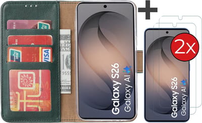 Hoesje met 2 Stuks Screenprotectors Geschikt voor Samsung Galaxy S26 – Arara bookcase met pasjeshouder - Groen