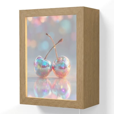 Wandlamp 15x20 cm - Oplaadbaar - Kersen - Glanzend - Regenboogkleur - Wandlampen binnen woonkamer - Slaapkamer lamp met kabel - Decoratieve nachtlamp - Vloerlamp snoer