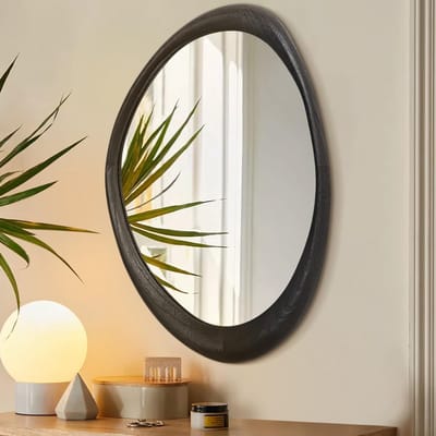 Grote Asymmetrische Wandspiegel met Houten Frame voor Badkamer, Slaapkamer en Woonkamer - 60x40 cm