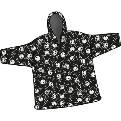 Blanket Sweat Poncho Volwassene Jack Skellington Disney | Flanel Zwart Sherpa Capuchon