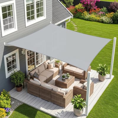 Zonnezeil - Schaduwdoek - 2 x 2 m - Rechthoekig - Waterdicht Zonnezeil - UV-bescherming - Premium PES Polyester - Waterafstotend Schaduwdoek voor Tuin, Balkon & Terras - Zonwering - Grijs - Inclusief Bevestigingsringen - 200x200 cm