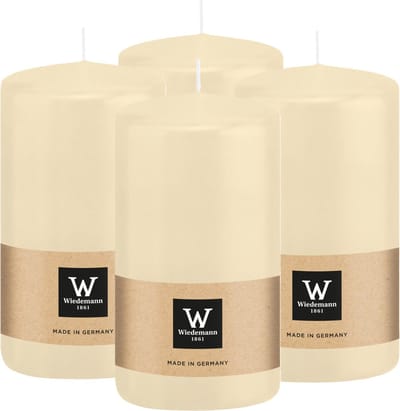 Wiedemann Cilinderkaars/stompkaars - 4x - creme wit - 12 x 6 cm - 33 branduren - zuilkaarsen