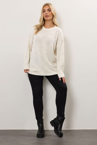Yours Ivoorwitte Trui Met Versieringen Aan De Voorkant Size 42-44