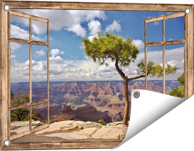 Gards Tuinposter Doorkijk Grand Canyon met Boom - 60x40 cm - Tuindoek - Tuindecoratie - Wanddecoratie buiten - Tuinschilderij