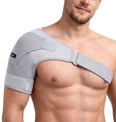 KANGKA Schouderbrace - Verstelbaar & Stabiliteit - Geschikt voor de Linker en Rechterschouder - Sportbrace - Schouderklachten - Grijs
