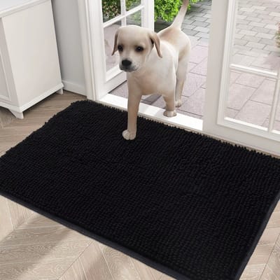Deurmat voor Honden - Wasbare Hondenmat Binnen, Antislip, Sneldrogend Microvezel voor Modderige Poten - Zwart
